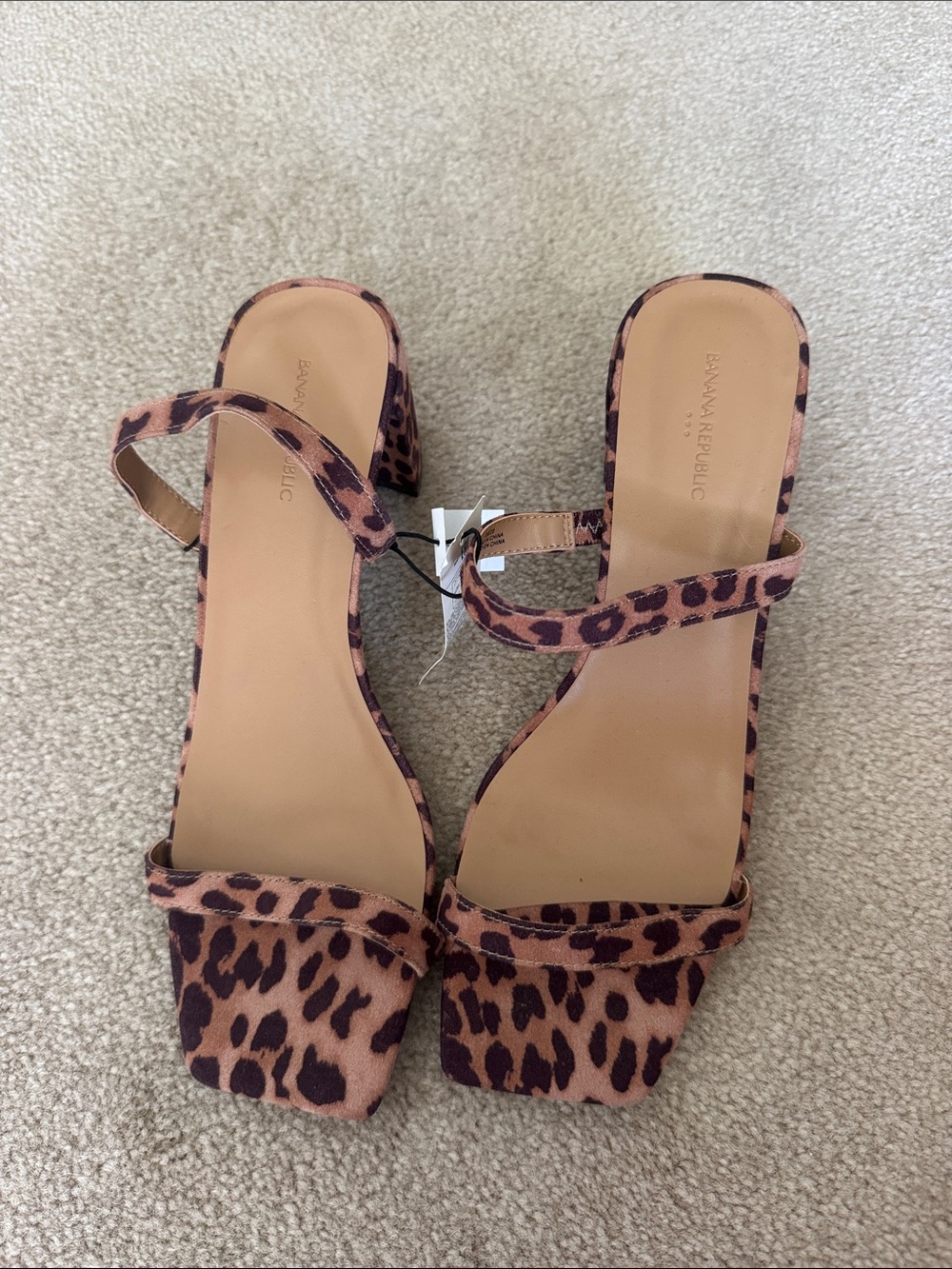 Banana Republic Leopard-Print Square-Toe Ankle-Strap Heels - Brown/Black